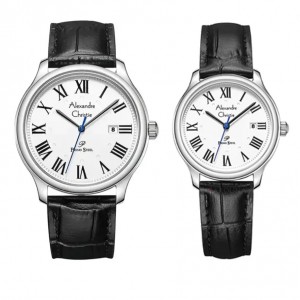 Alexandre Christie AC 1042 Silver White Black Leather Couple